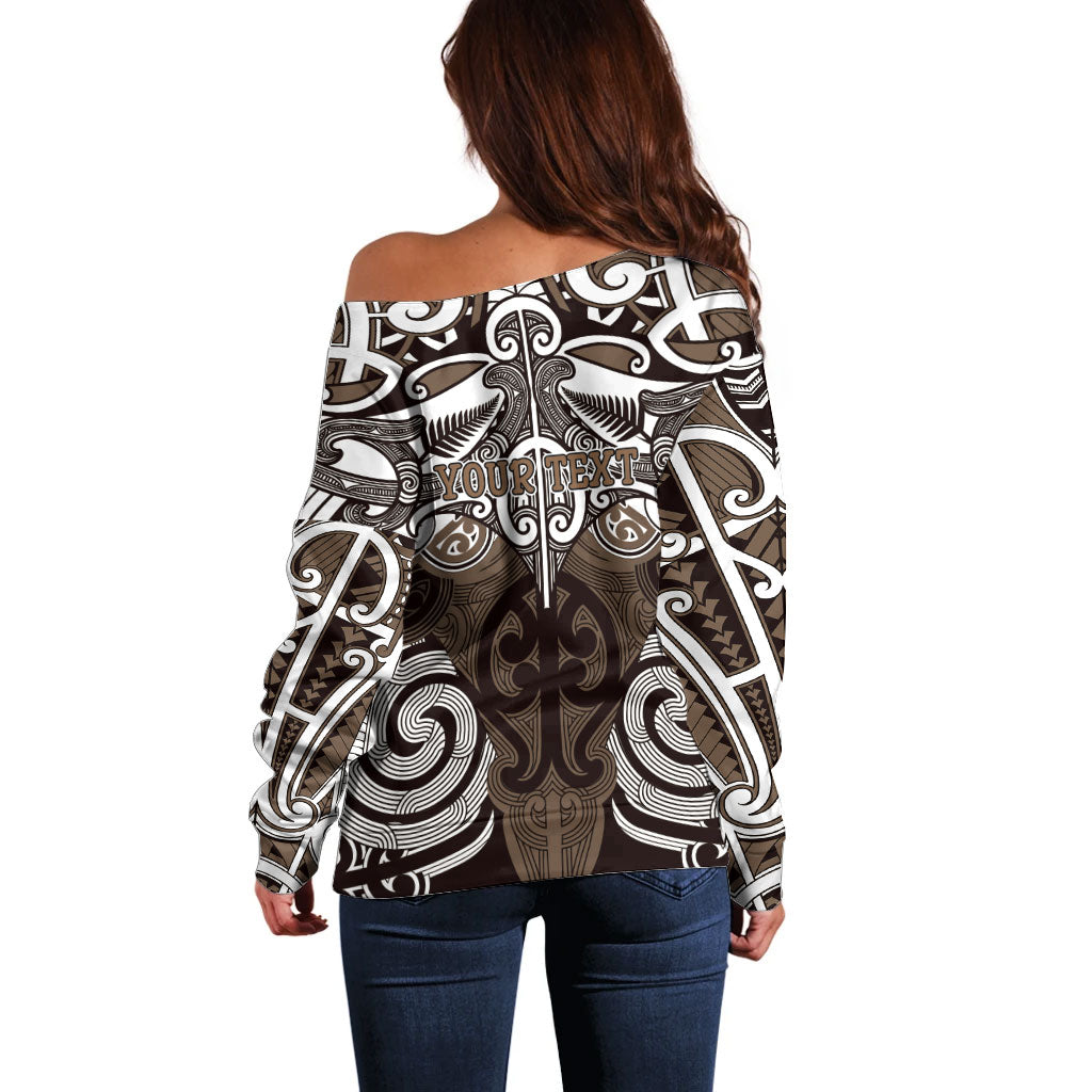Personalised Maori Kati Mamoe Off Shoulder Sweater Silver Fern Kowhaiwhai Art