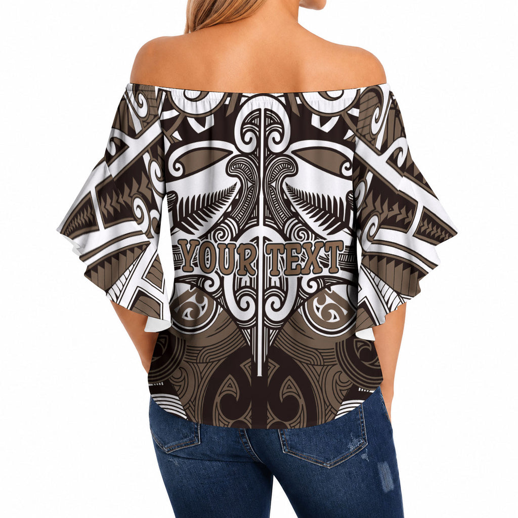 Personalised Maori Kati Mamoe Off Shoulder Wrap Waist Top Silver Fern Kowhaiwhai Art