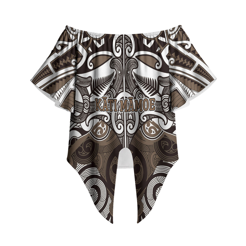 Personalised Maori Kati Mamoe Off Shoulder Wrap Waist Top Silver Fern Kowhaiwhai Art