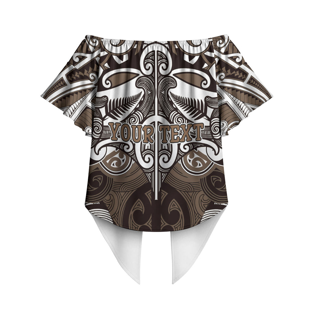Personalised Maori Kati Mamoe Off Shoulder Wrap Waist Top Silver Fern Kowhaiwhai Art