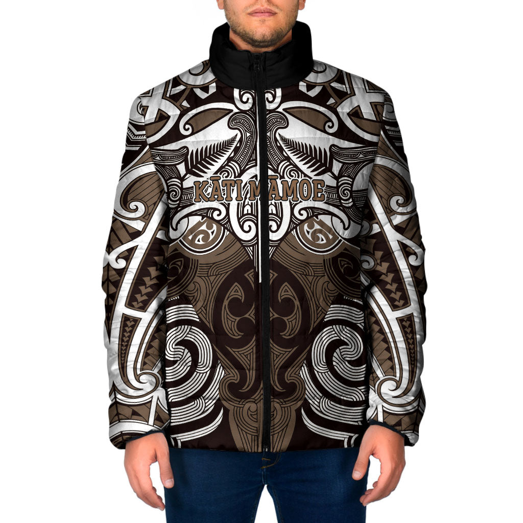 Personalised Maori Kati Mamoe Padded Jacket Silver Fern Kowhaiwhai Art
