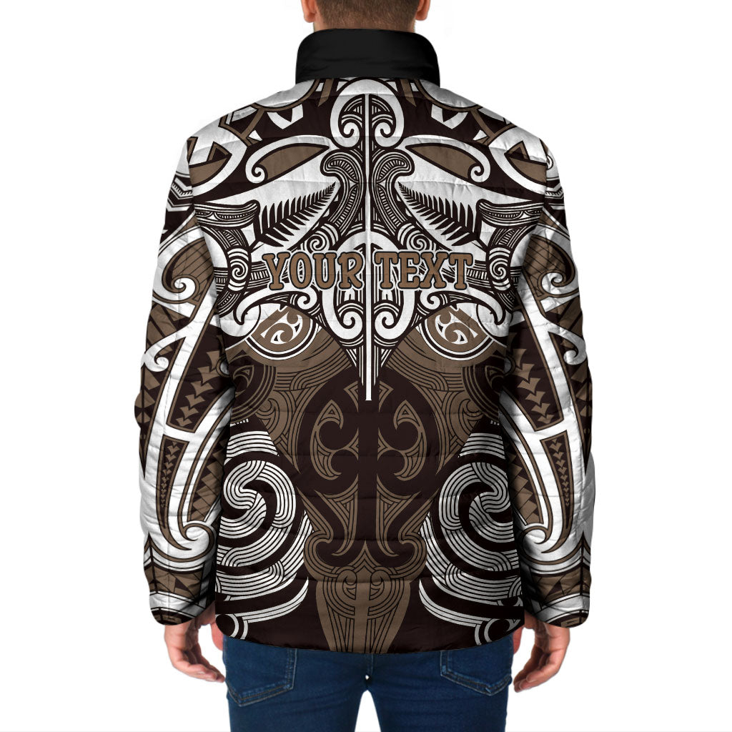 Personalised Maori Kati Mamoe Padded Jacket Silver Fern Kowhaiwhai Art
