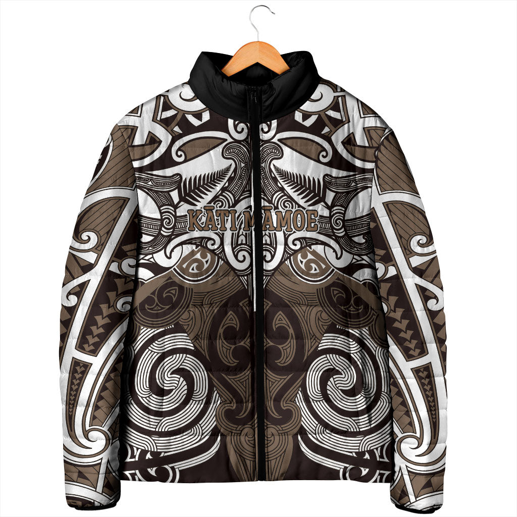 Personalised Maori Kati Mamoe Padded Jacket Silver Fern Kowhaiwhai Art