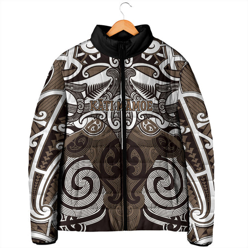 Personalised Maori Kati Mamoe Padded Jacket Silver Fern Kowhaiwhai Art