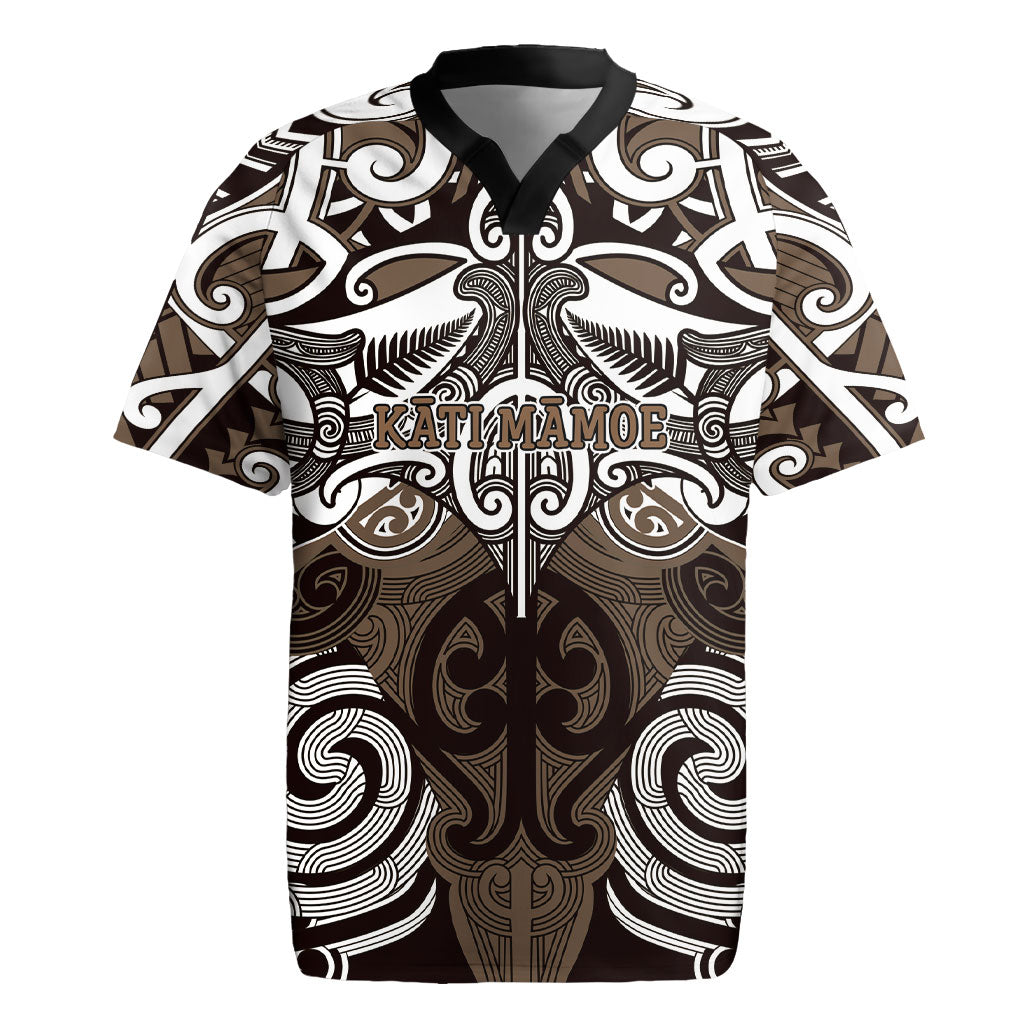 Personalised Maori Kati Mamoe Rugby Jersey Silver Fern Kowhaiwhai Art