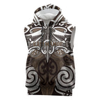 Personalised Maori Kati Mamoe Sleeveless Hoodie Silver Fern Kowhaiwhai Art