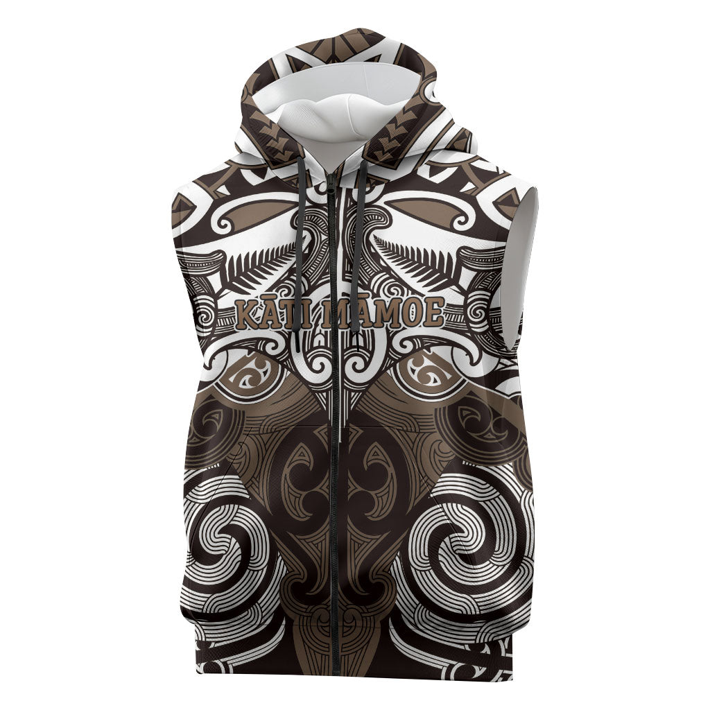 Personalised Maori Kati Mamoe Sleeveless Zip Hoodie Silver Fern Kowhaiwhai Art