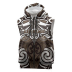 Personalised Maori Kati Mamoe Sleeveless Zip Hoodie Silver Fern Kowhaiwhai Art