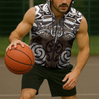 Personalised Maori Kati Mamoe Sleeveless Zip Hoodie Silver Fern Kowhaiwhai Art