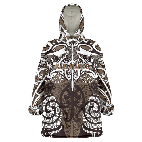Personalised Maori Kati Mamoe Wearable Blanket Hoodie Silver Fern Kowhaiwhai Art
