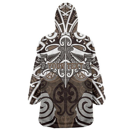 Personalised Maori Kati Mamoe Wearable Blanket Hoodie Silver Fern Kowhaiwhai Art