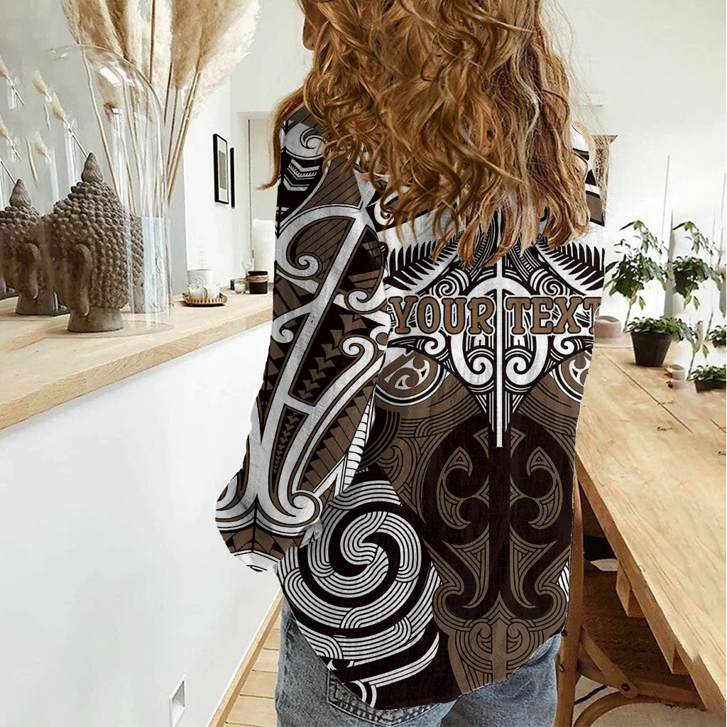 Personalised Maori Kati Mamoe Women Casual Shirt Silver Fern Kowhaiwhai Art