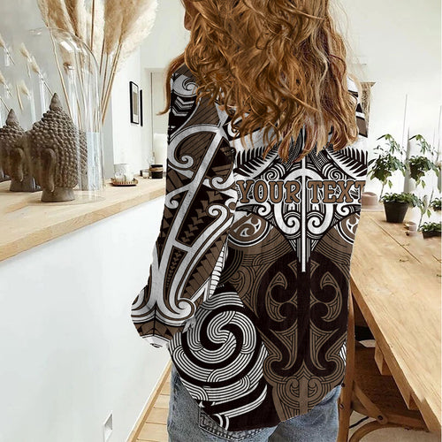 Personalised Maori Kati Mamoe Women Casual Shirt Silver Fern Kowhaiwhai Art