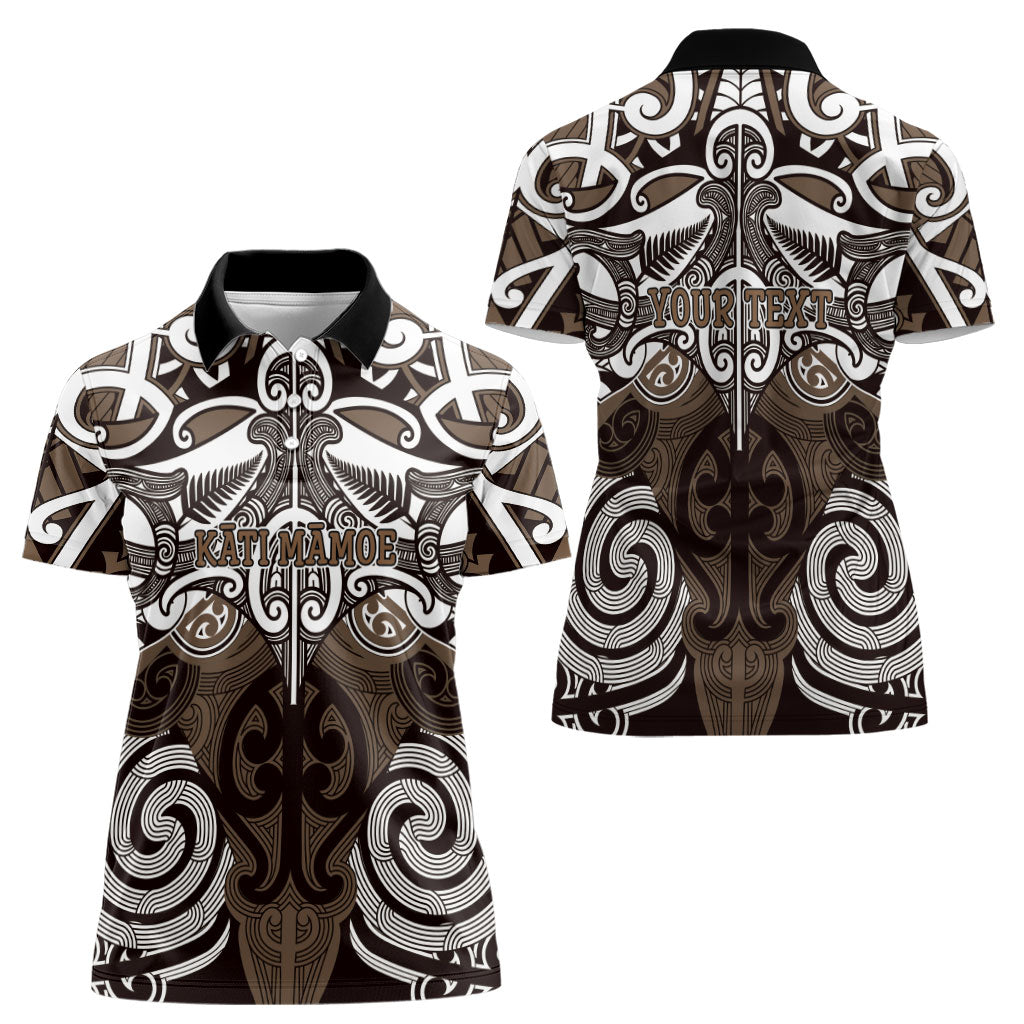 Personalised Maori Kati Mamoe Women Polo Shirt Silver Fern Kowhaiwhai Art