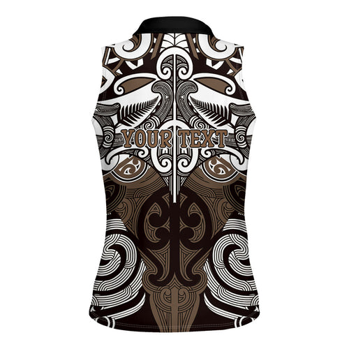Personalised Maori Kati Mamoe Women Sleeveless Polo Shirt Silver Fern Kowhaiwhai Art