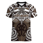 Personalised Maori Kati Mamoe Women V-Neck T-Shirt Silver Fern Kowhaiwhai Art