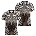 Personalised Maori Kati Mamoe Women V-Neck T-Shirt Silver Fern Kowhaiwhai Art