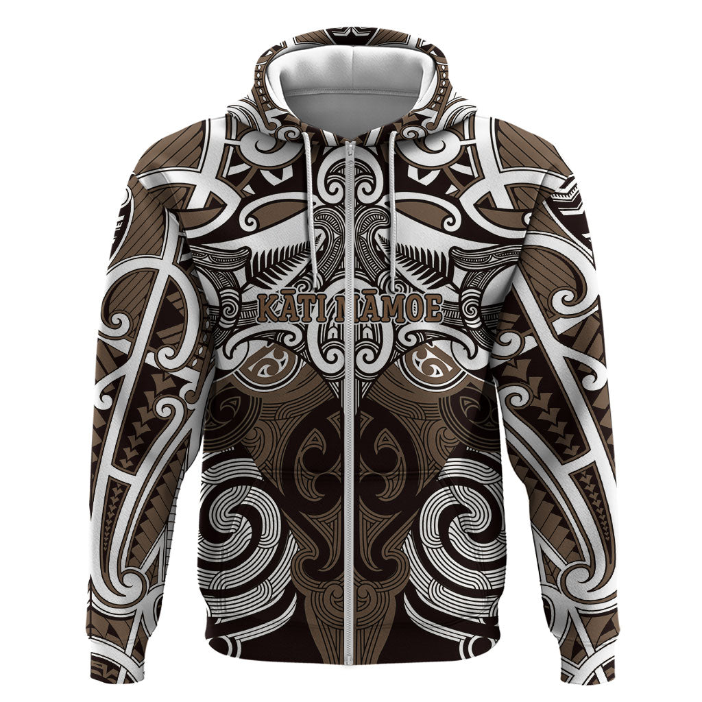 Personalised Maori Kati Mamoe Zip Hoodie Silver Fern Kowhaiwhai Art