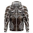 Personalised Maori Kati Mamoe Zip Hoodie Silver Fern Kowhaiwhai Art