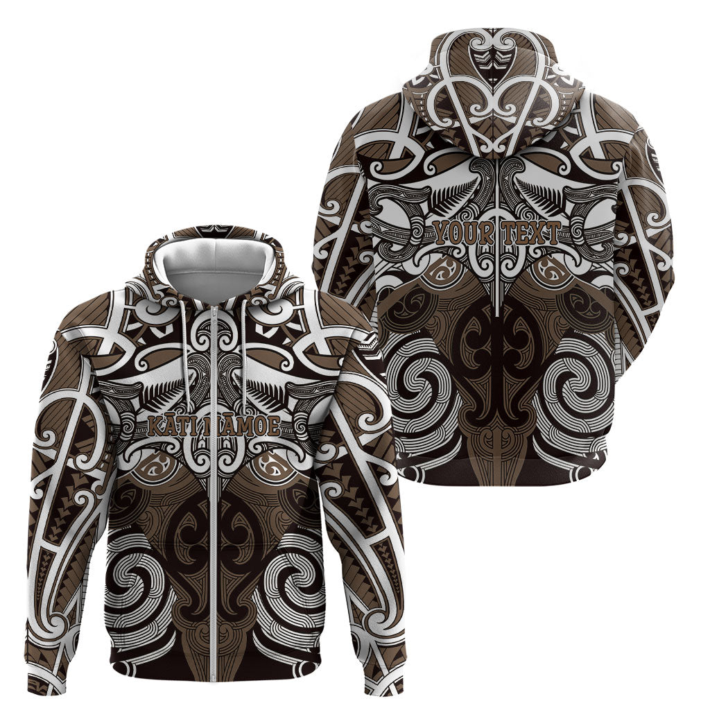 Personalised Maori Kati Mamoe Zip Hoodie Silver Fern Kowhaiwhai Art
