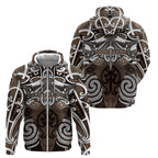 Personalised Maori Kati Mamoe Zip Hoodie Silver Fern Kowhaiwhai Art