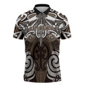 Personalised Maori Kati Mamoe Zipper Polo Shirt Silver Fern Kowhaiwhai Art