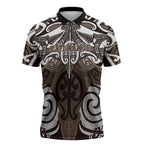 Personalised Maori Kati Mamoe Zipper Polo Shirt Silver Fern Kowhaiwhai Art