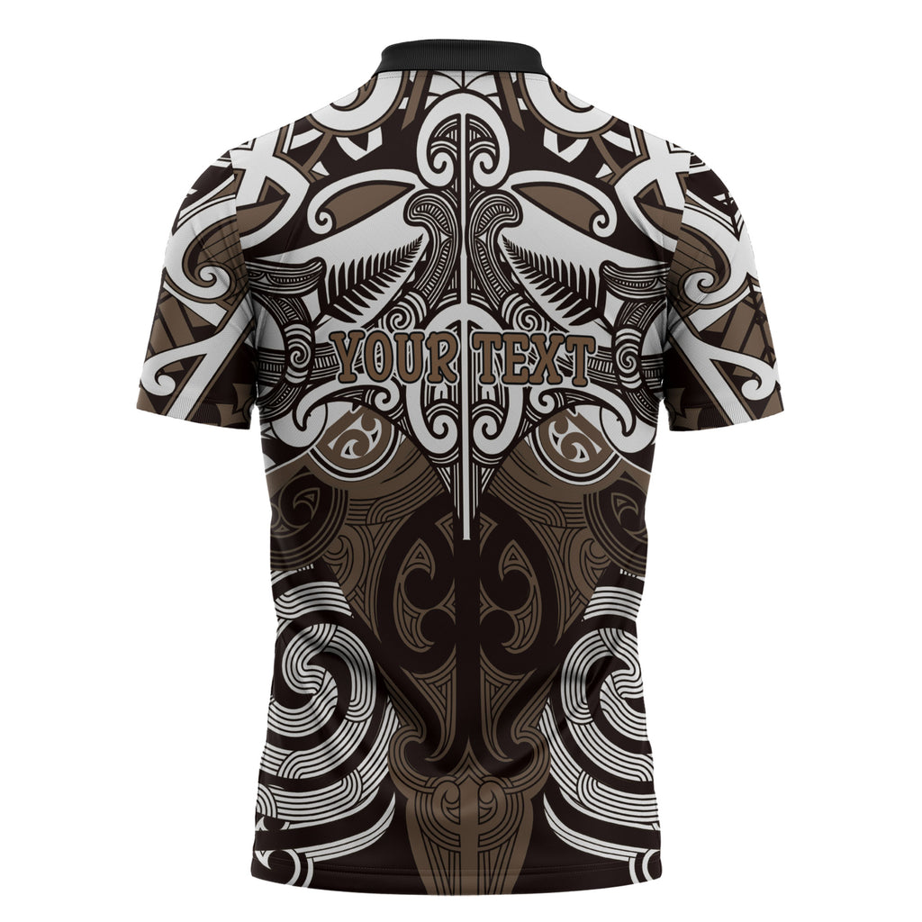 Personalised Maori Kati Mamoe Zipper Polo Shirt Silver Fern Kowhaiwhai Art