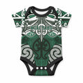 Personalised Maori Ngai Tahu Baby Onesie Silver Fern Kowhaiwhai Art