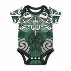Personalised Maori Ngai Tahu Baby Onesie Silver Fern Kowhaiwhai Art