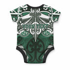 Personalised Maori Ngai Tahu Baby Onesie Silver Fern Kowhaiwhai Art