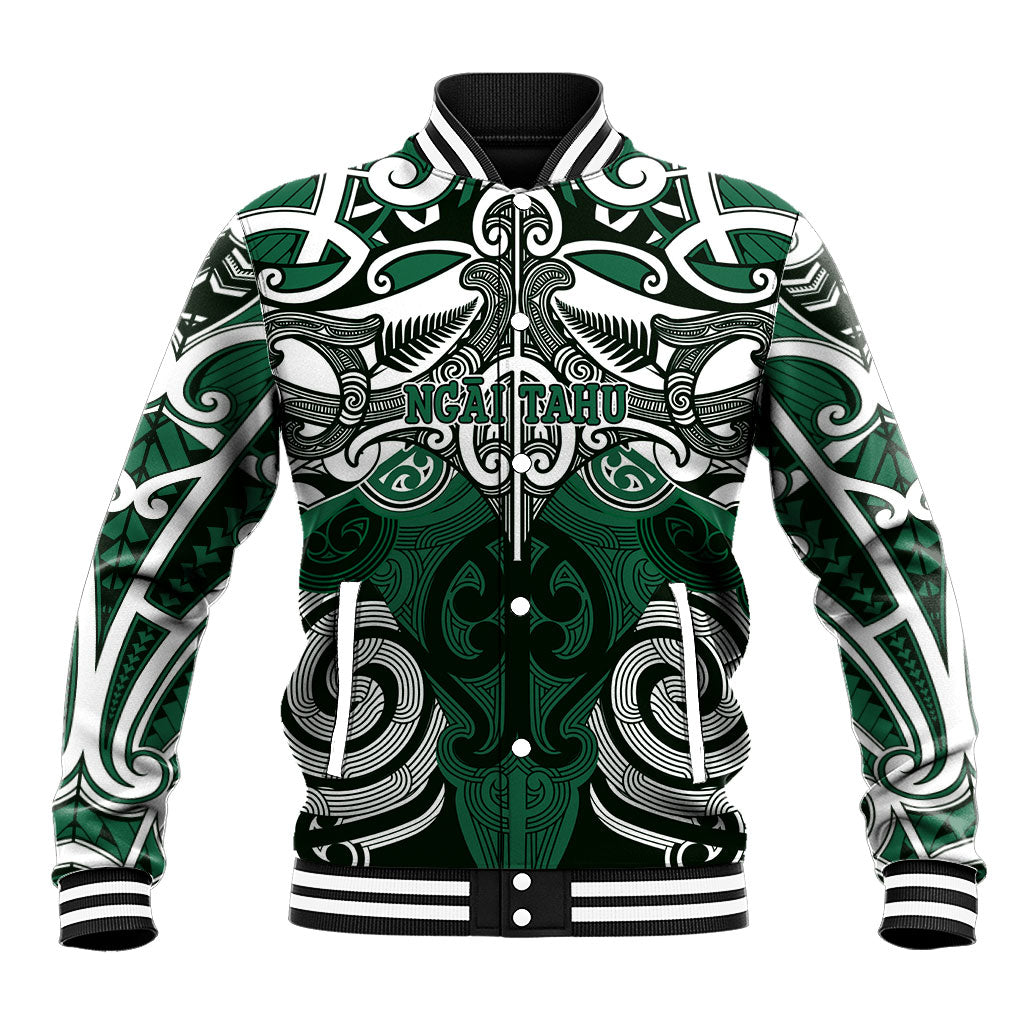 Personalised Maori Ngai Tahu Baseball Jacket Silver Fern Kowhaiwhai Art