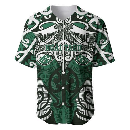 Personalised Maori Ngai Tahu Baseball Jersey Silver Fern Kowhaiwhai Art