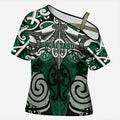 Personalised Maori Ngai Tahu Cross Shoulder Shirt Silver Fern Kowhaiwhai Art