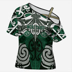 Personalised Maori Ngai Tahu Cross Shoulder Shirt Silver Fern Kowhaiwhai Art