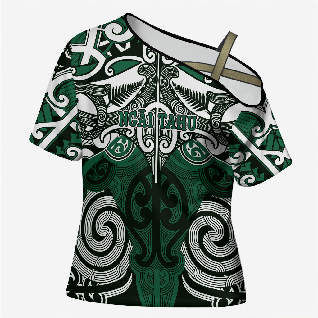 Personalised Maori Ngai Tahu Cross Shoulder Shirt Silver Fern Kowhaiwhai Art