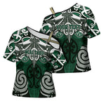 Personalised Maori Ngai Tahu Cross Shoulder Shirt Silver Fern Kowhaiwhai Art