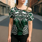 Personalised Maori Ngai Tahu Cross Shoulder Shirt Silver Fern Kowhaiwhai Art