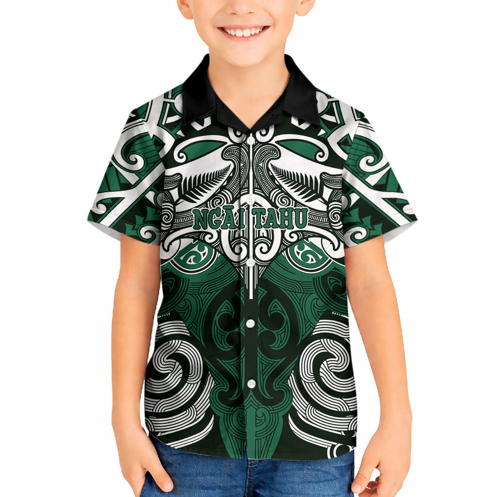 Personalised Maori Ngai Tahu Kid Hawaiian Shirt Silver Fern Kowhaiwhai Art