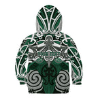 Personalised Maori Ngai Tahu Kid Hoodie Silver Fern Kowhaiwhai Art