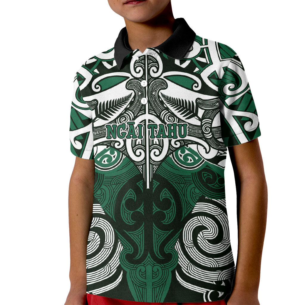 Personalised Maori Ngai Tahu Kid Polo Shirt Silver Fern Kowhaiwhai Art