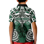 Personalised Maori Ngai Tahu Kid Polo Shirt Silver Fern Kowhaiwhai Art