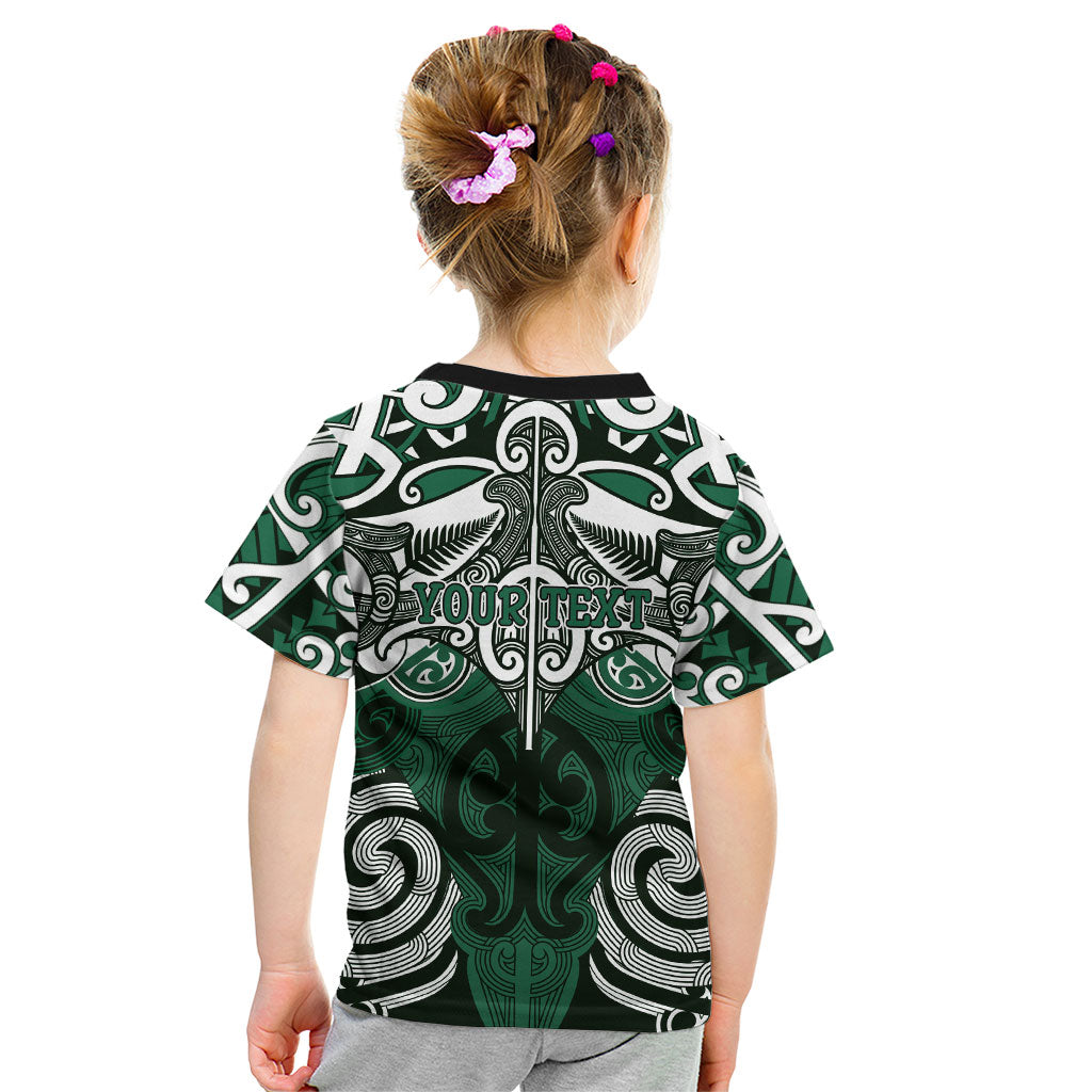 Personalised Maori Ngai Tahu Kid T Shirt Silver Fern Kowhaiwhai Art
