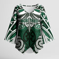 Personalised Maori Ngai Tahu Kimono Sleeve Blouse Silver Fern Kowhaiwhai Art