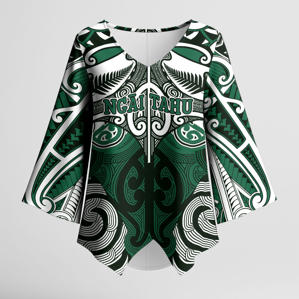 Personalised Maori Ngai Tahu Kimono Sleeve Blouse Silver Fern Kowhaiwhai Art