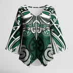 Personalised Maori Ngai Tahu Kimono Sleeve Blouse Silver Fern Kowhaiwhai Art