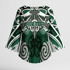Personalised Maori Ngai Tahu Kimono Sleeve Blouse Silver Fern Kowhaiwhai Art