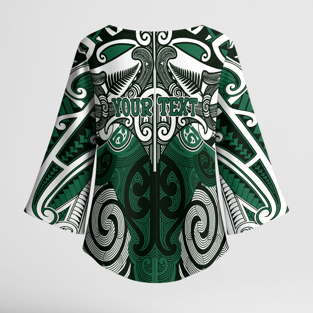 Personalised Maori Ngai Tahu Kimono Sleeve Blouse Silver Fern Kowhaiwhai Art