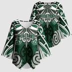 Personalised Maori Ngai Tahu Kimono Sleeve Blouse Silver Fern Kowhaiwhai Art