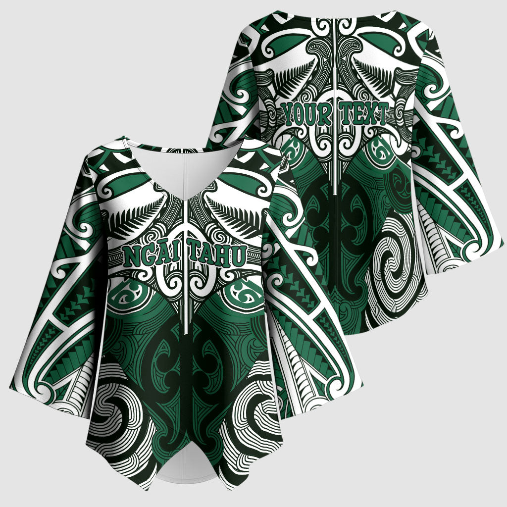 Personalised Maori Ngai Tahu Kimono Sleeve Blouse Silver Fern Kowhaiwhai Art